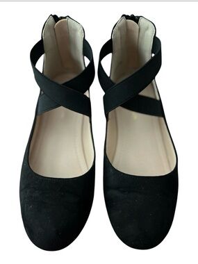 Black Cross-Strap Women's/Big Girls Ballet Flats